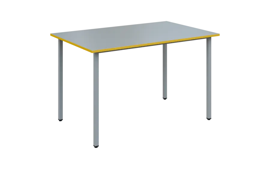 JSB 120N Jídelní stůl 1200 x 800 mm, deska šedá s hranou žlutá odio / podnož stříbrná